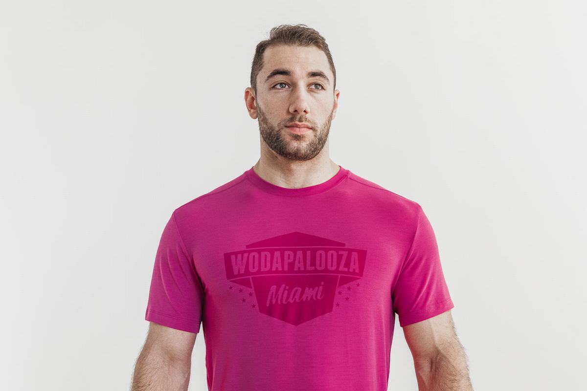 Nobull Wodapalooza Men\'s T Shirts Pink | Australia (OI9704)